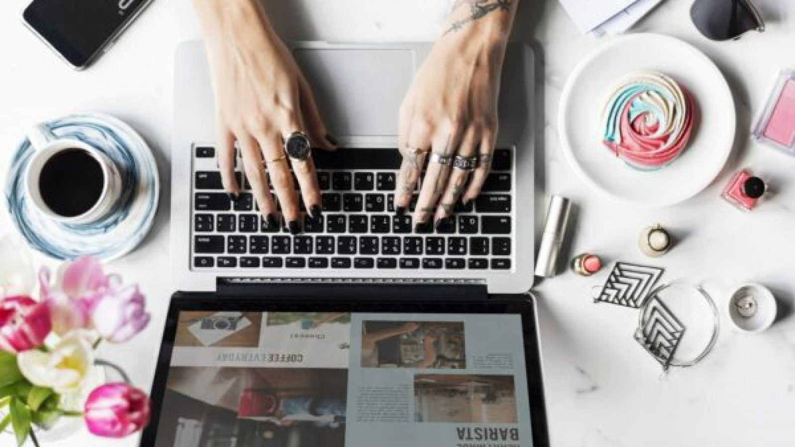 Woman Using Laptop Surfing Online Website